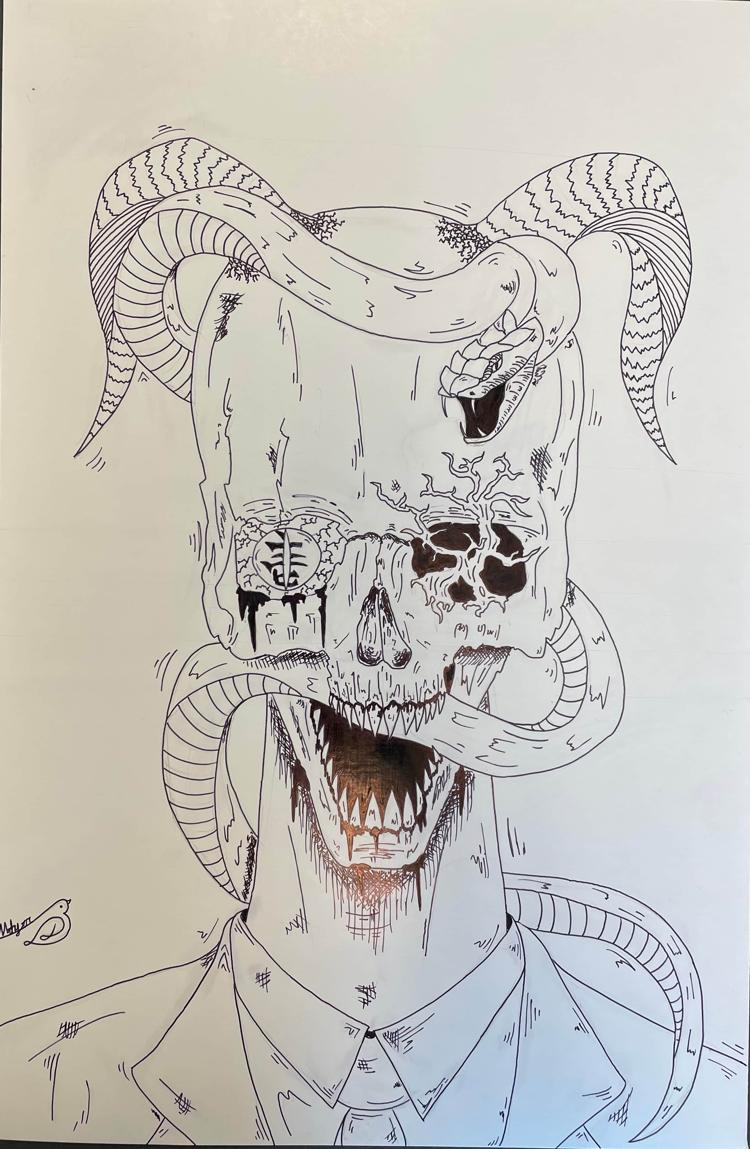 Nightmare, ink on paper, 2022